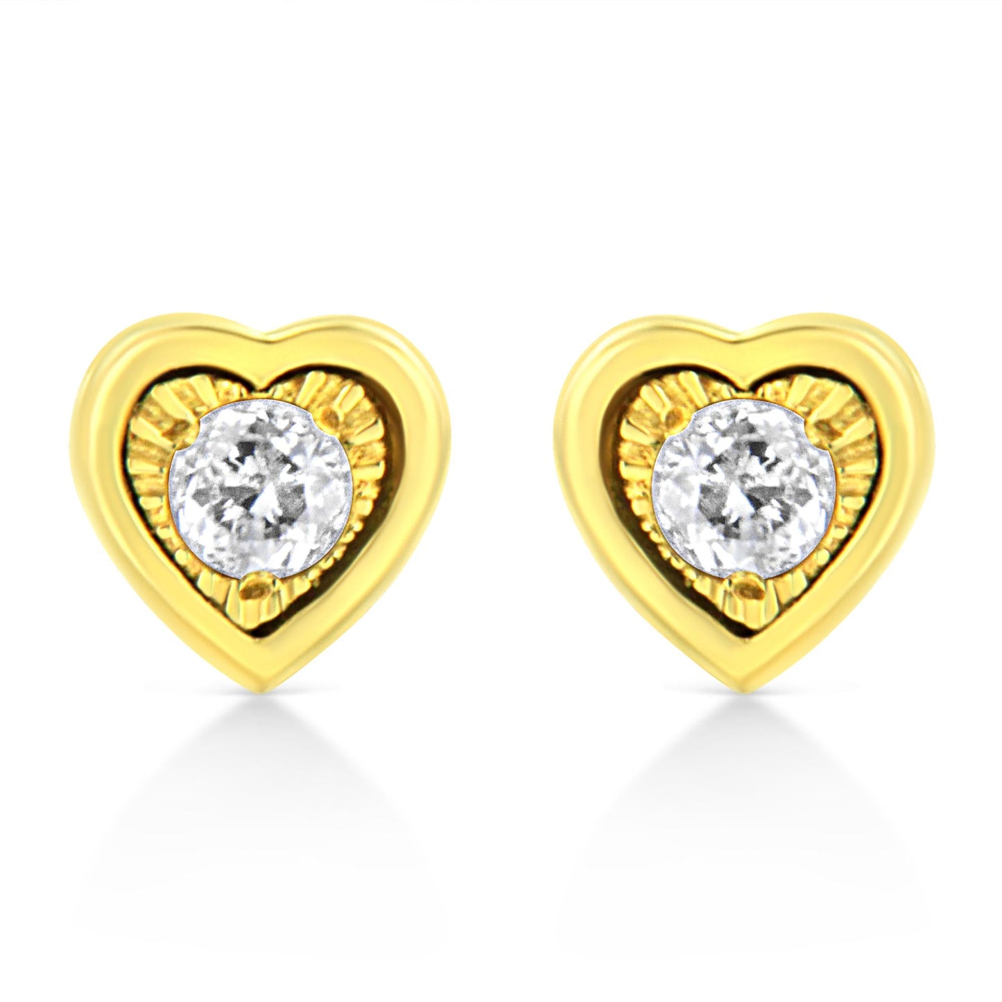 10K Yellow Gold Plated .925 Sterling Silver 1/10 Cttw Miracle-Set Diamond Stud Earrings - Choice of Shapes