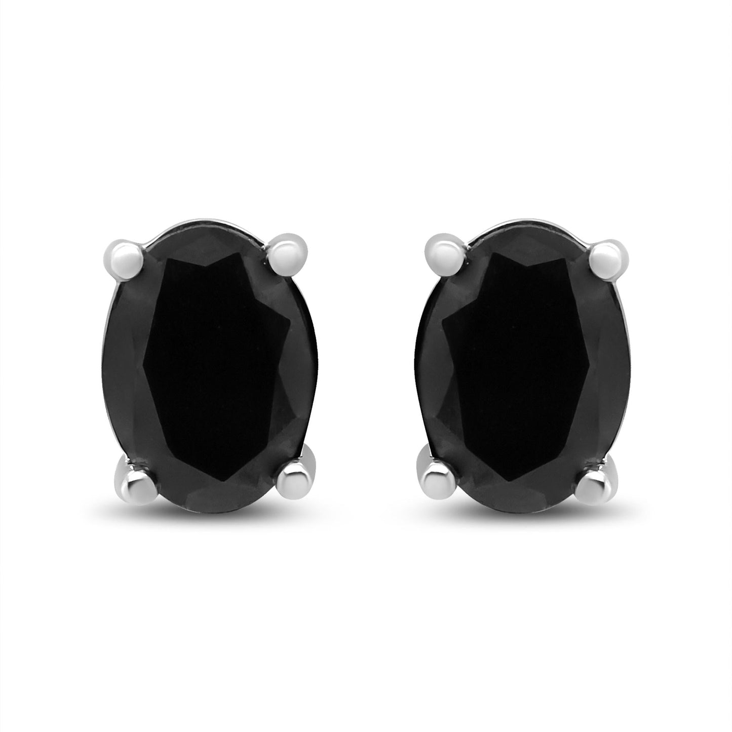 .925 Sterling Silver Prong Set Treated Black Oval Diamond Stud Earring (Black Color, I2-I3 Clarity)