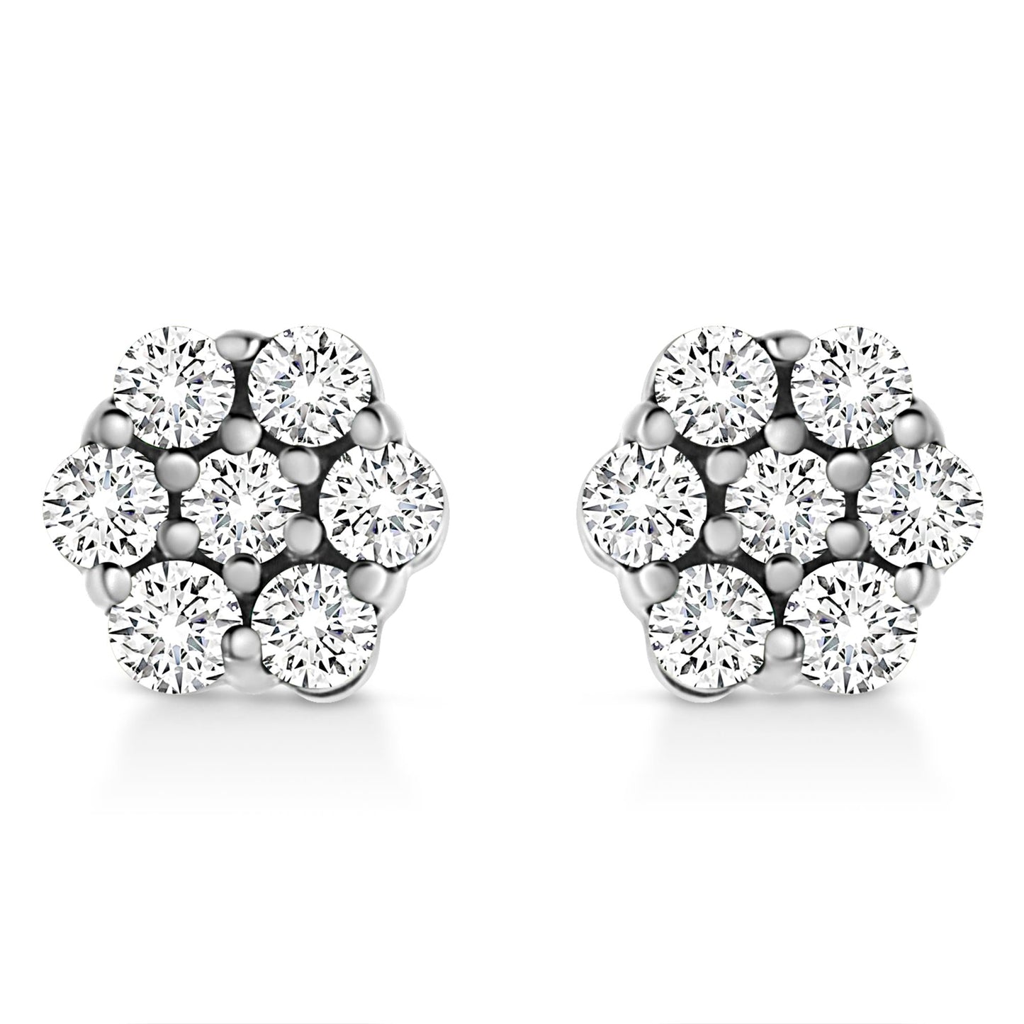 .925 Sterling Silver Lab Grown Brilliant Round Cut Diamond Floral Cluster Stud Earrings (G-H Color, VS2-SI1 Clarity)