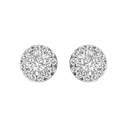 14K White Gold 1/2 Cttw Lab-Grown Diamond Halo Stud Earring (F-G Color, VS1-VS2 Clarity)