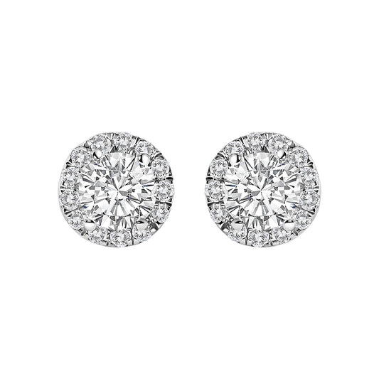 14K White Gold 1.0 Cttw Lab-Grown Diamond Halo Stud Earring (F-G Color, VS1-VS2 Clarity)