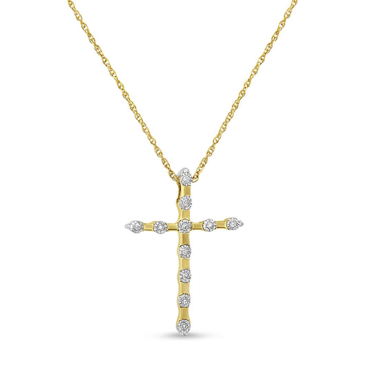 10K Yellow Gold Plated .925 Sterling Silver Miracle Set Diamond Accent Cross 18" Pendant Necklace (I-J Color, I3 Clarity)