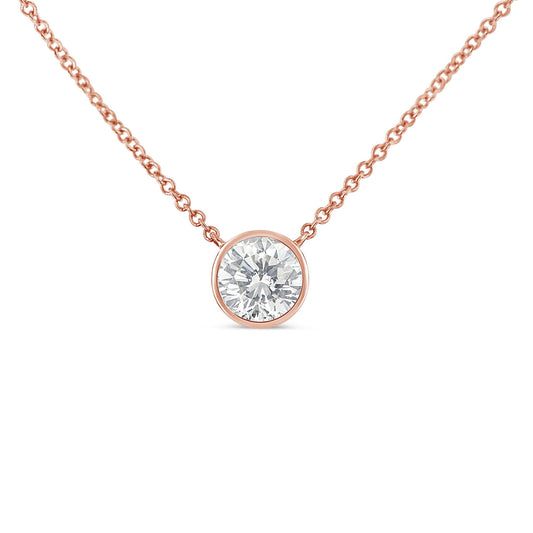 10K Rose Gold 1/5 Carat Round Brilliant-Cut Diamond Modern Bezel-Set Solitaire 16"-18" Pendant Necklace (H-I Color, SI2-I1 Clarity)