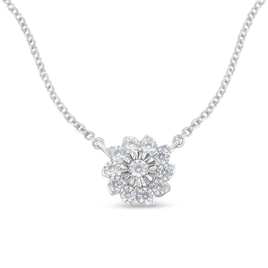 .925 Sterling Silver 1/2 Cttw Diamond Miracle Set Flower Cluster Pendant Necklace with Cable Chain (I-J Color, I1-I2 Clarity) - 18â€