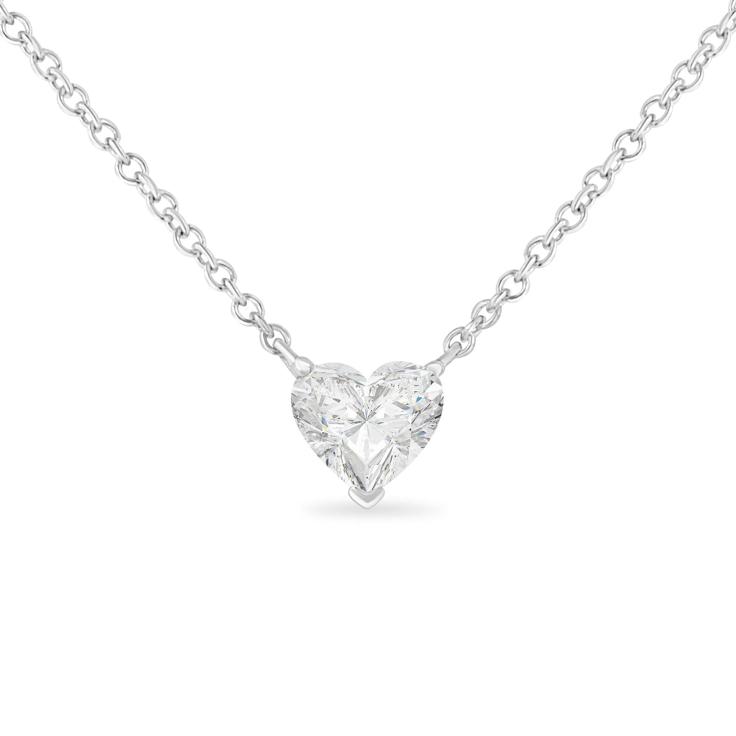 14k White Gold 1/4 Cttw Lab Grown Heart Shape Diamond Solitaire 18" Pendant Necklace (E-F Color, SI1-SI2 Clarity)