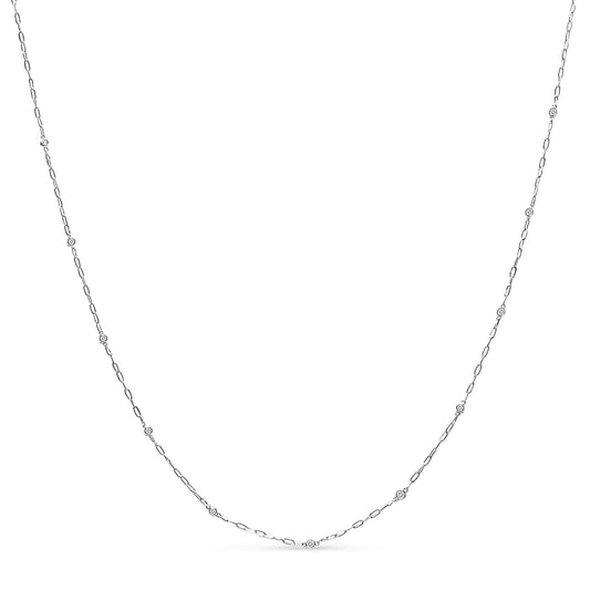 14K White Gold 1/2 Cttw Diamond Bezel Station Paperclip Chain Necklace (H-I Color, SI1-SI2 Clarity) - 18"
