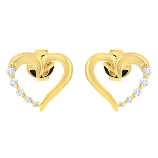 14KT Yellow Gold 1/8 cttw Diamond Journey Heart Earrings (K-L, I1-I2)