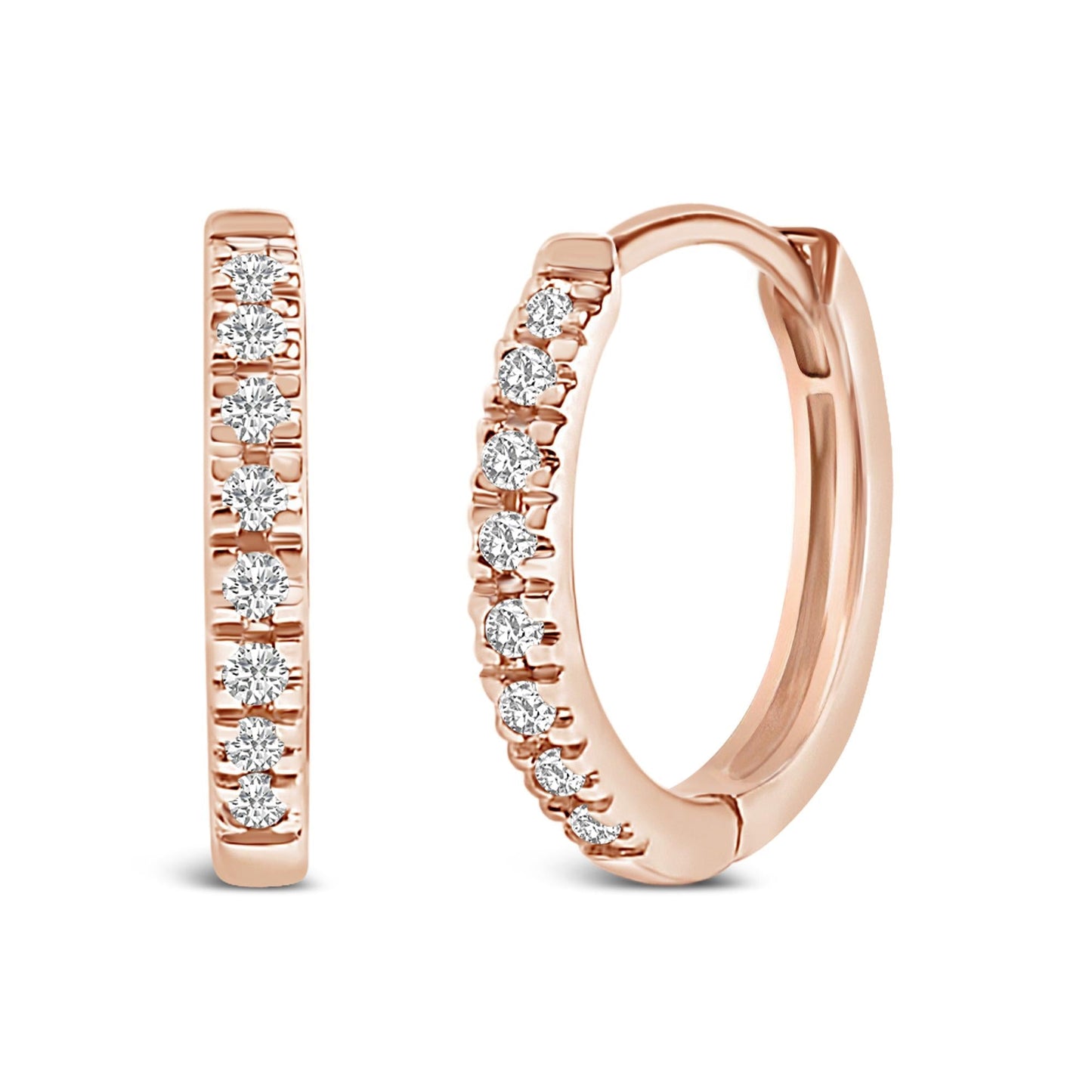 14K Rose Gold 1/5 CTW Diamond Huggie Hoop Earrings (K-L Color, I2-I3 Clarity)