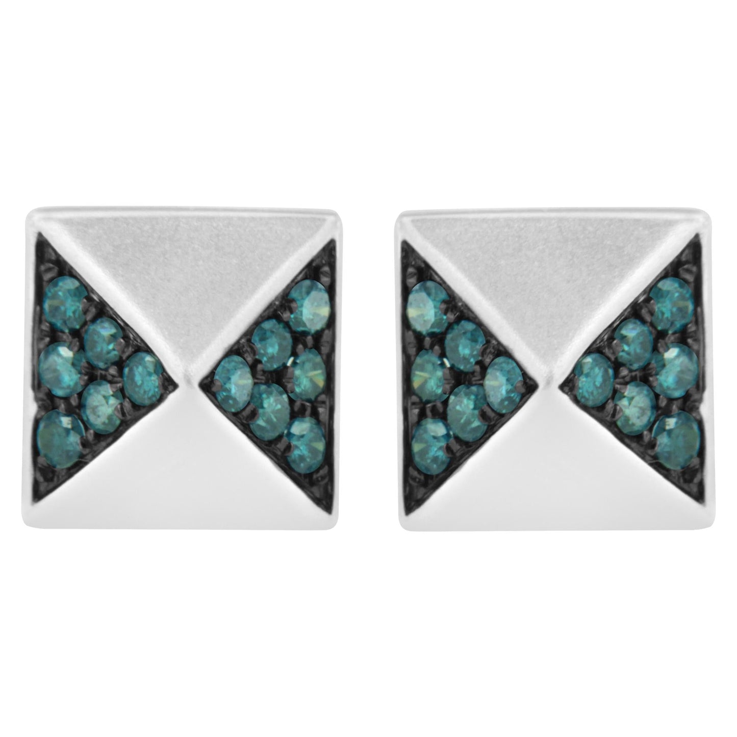 14K White Gold 1/4 Cttw Treated Blue Diamond Pyramid Stud Earring (Blue Color, SI1-SI2 Clarity)