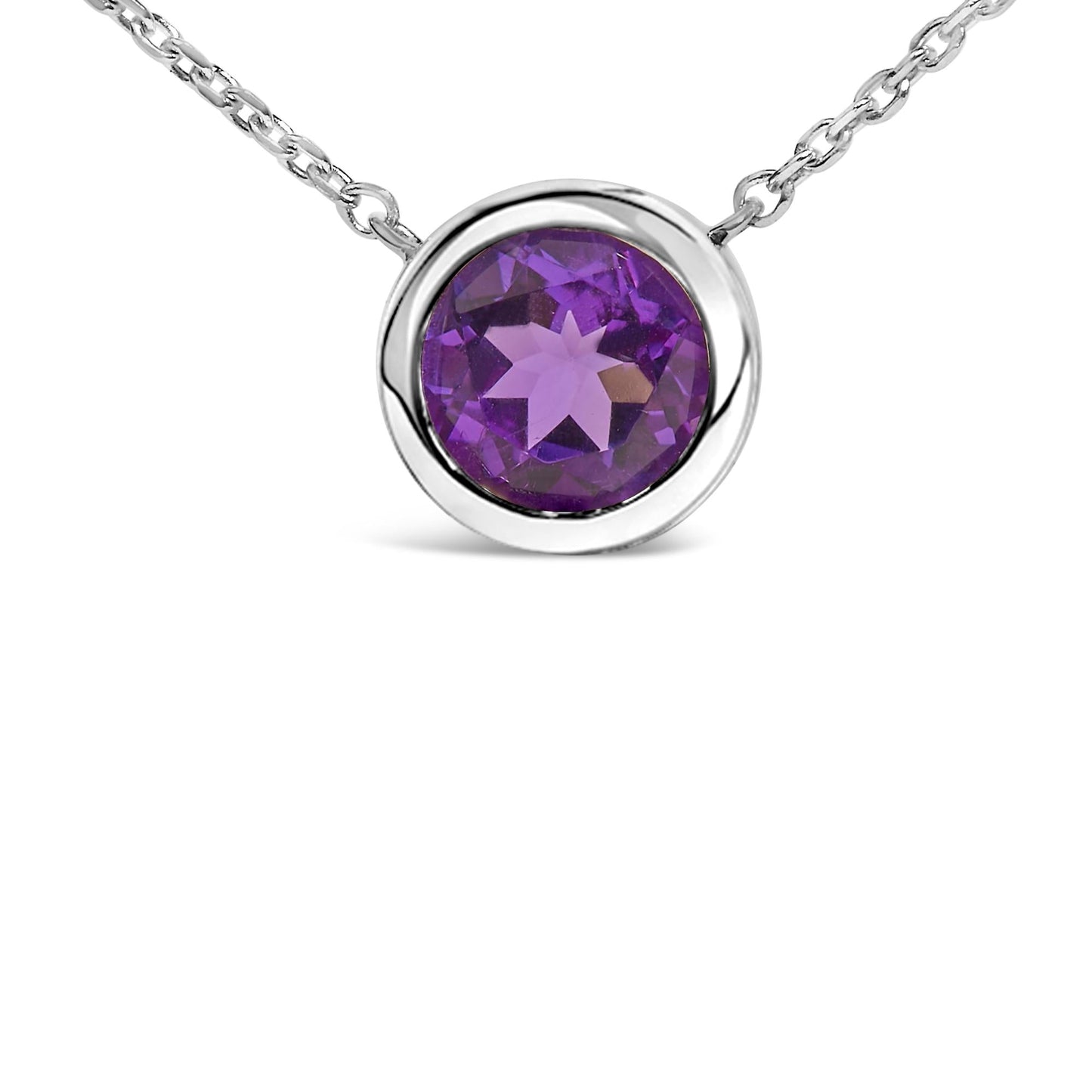 .925 Sterling Silver 7MM Bezel Set Created Gemstone Pendant Necklace - 18" Inches