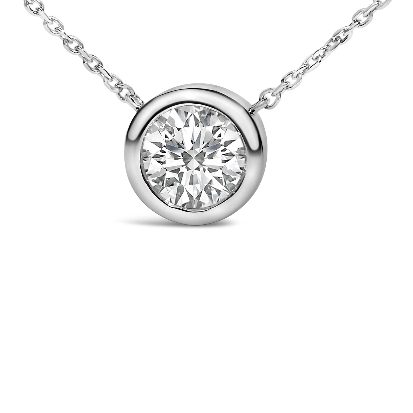 .925 Sterling Silver 7MM Bezel Set Created Gemstone Pendant Necklace - 18" Inches
