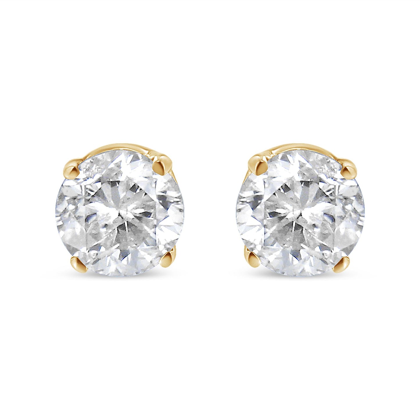AGS Certified 14K Yellow Gold 1/2 Cttw 4 Prong Set Brilliant Round-Cut Solitaire Diamond Push Back Stud Earrings (O-P, Color, SI2-I1 Clarity)