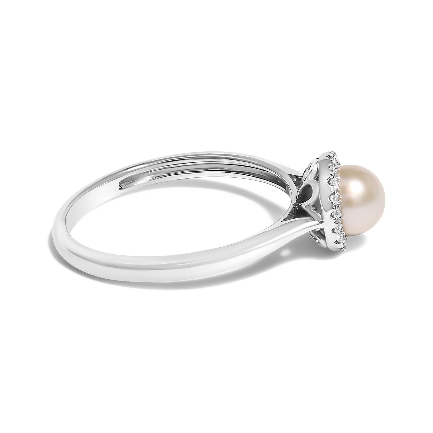 10K White Gold 5MM Cultured Freshwater Pearl  and Diamond Halo Ring (I-J Color, I1-I2 Clarity)