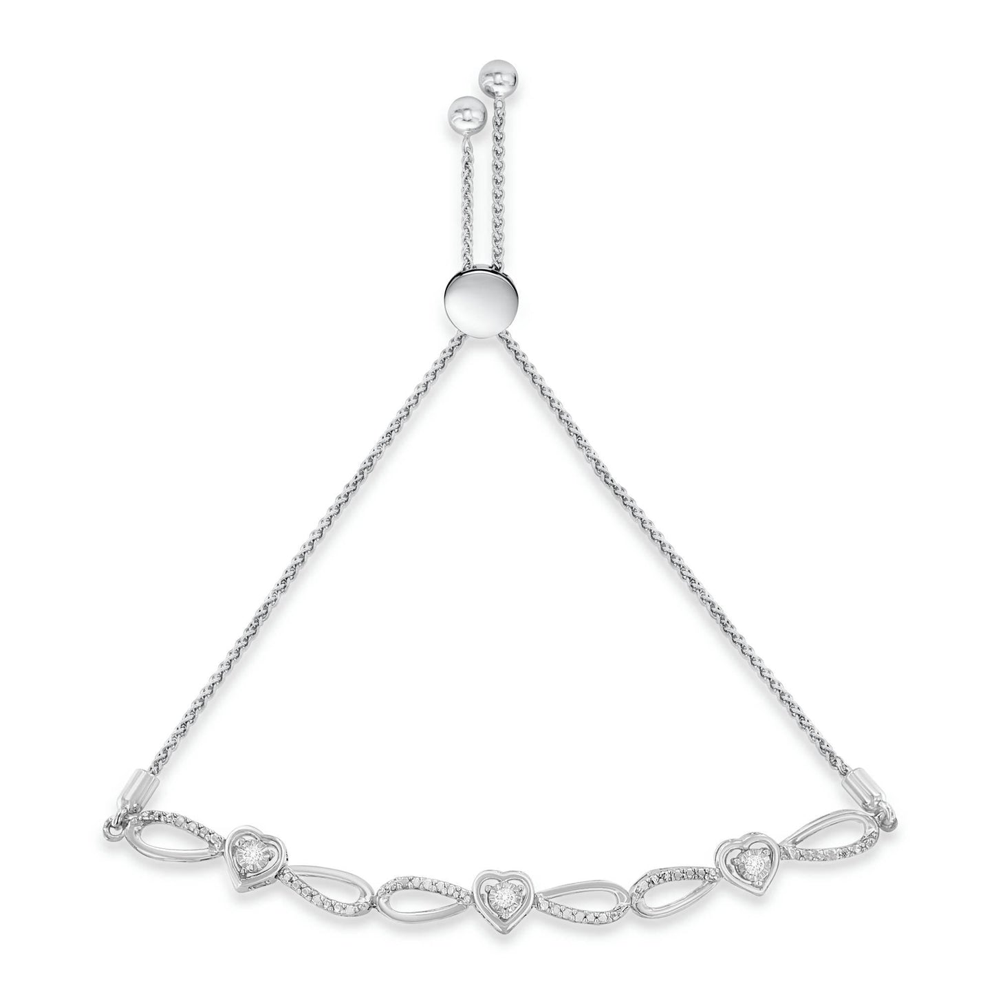 .925 Sterling Silver Diamond Accent Heart and Infinity 4â€-10â€ Adjustable Bolo Bracelet (I-J Color, I3 Clarity)
