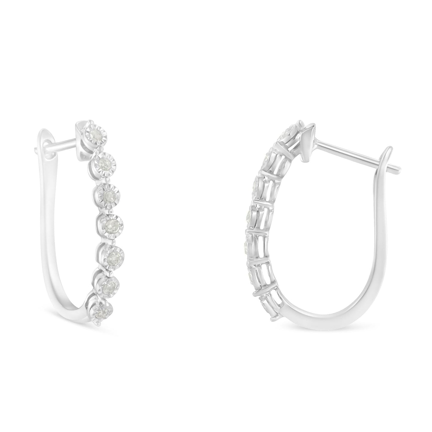 .925 Sterling Silver 1/2 cttw Miracle-Set Diamond 7 Stone Hoop Earrings (I-J Color, I3 Clarity)Â 