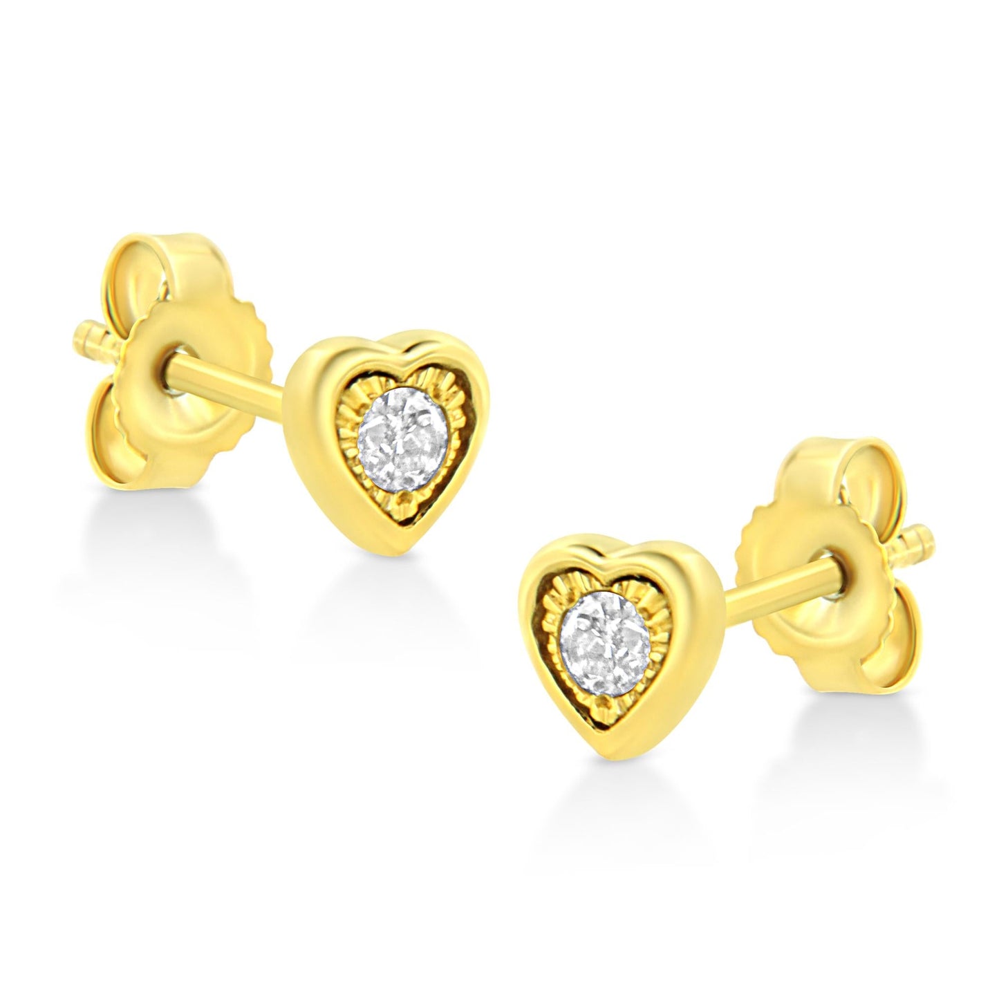 10K Yellow Gold Plated .925 Sterling Silver 1/10 Cttw Miracle-Set Diamond Stud Earrings - Choice of Shapes