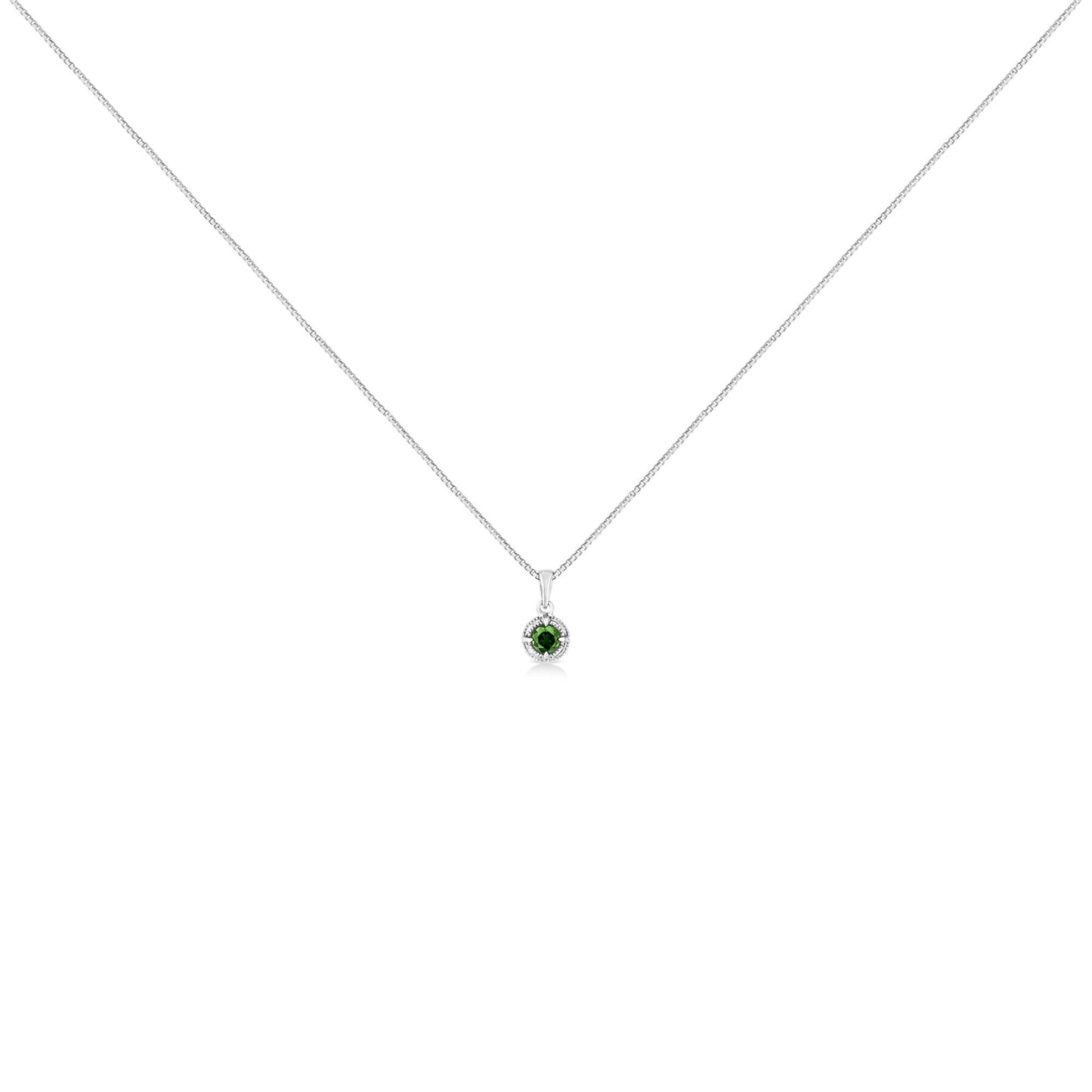 .925 Sterling Silver Treated Color Diamond Solitaire 18" Milgrain Pendant Necklace