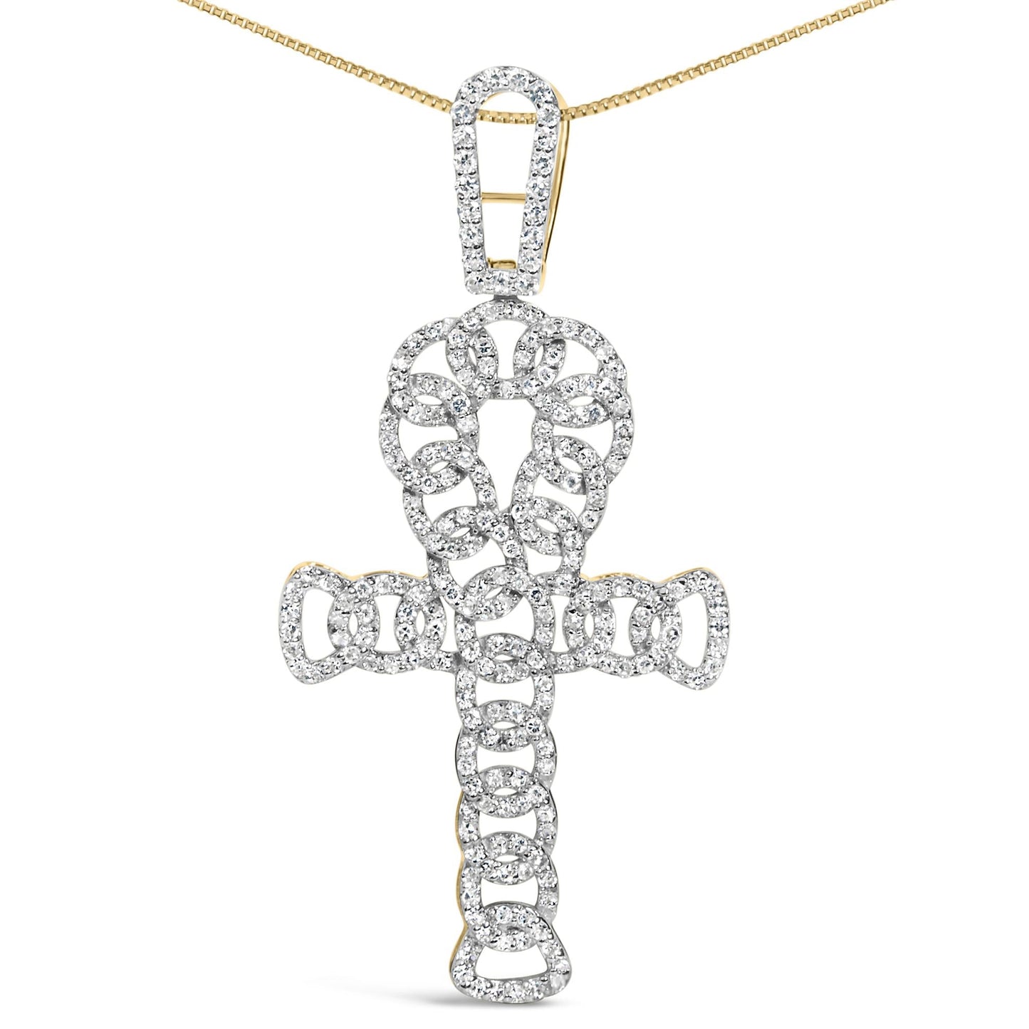 10K Yellow Gold 1.00 Cttw Ankh Cross Pendant (H-I Color, SI1-SI2 Clarity) -18" Inches