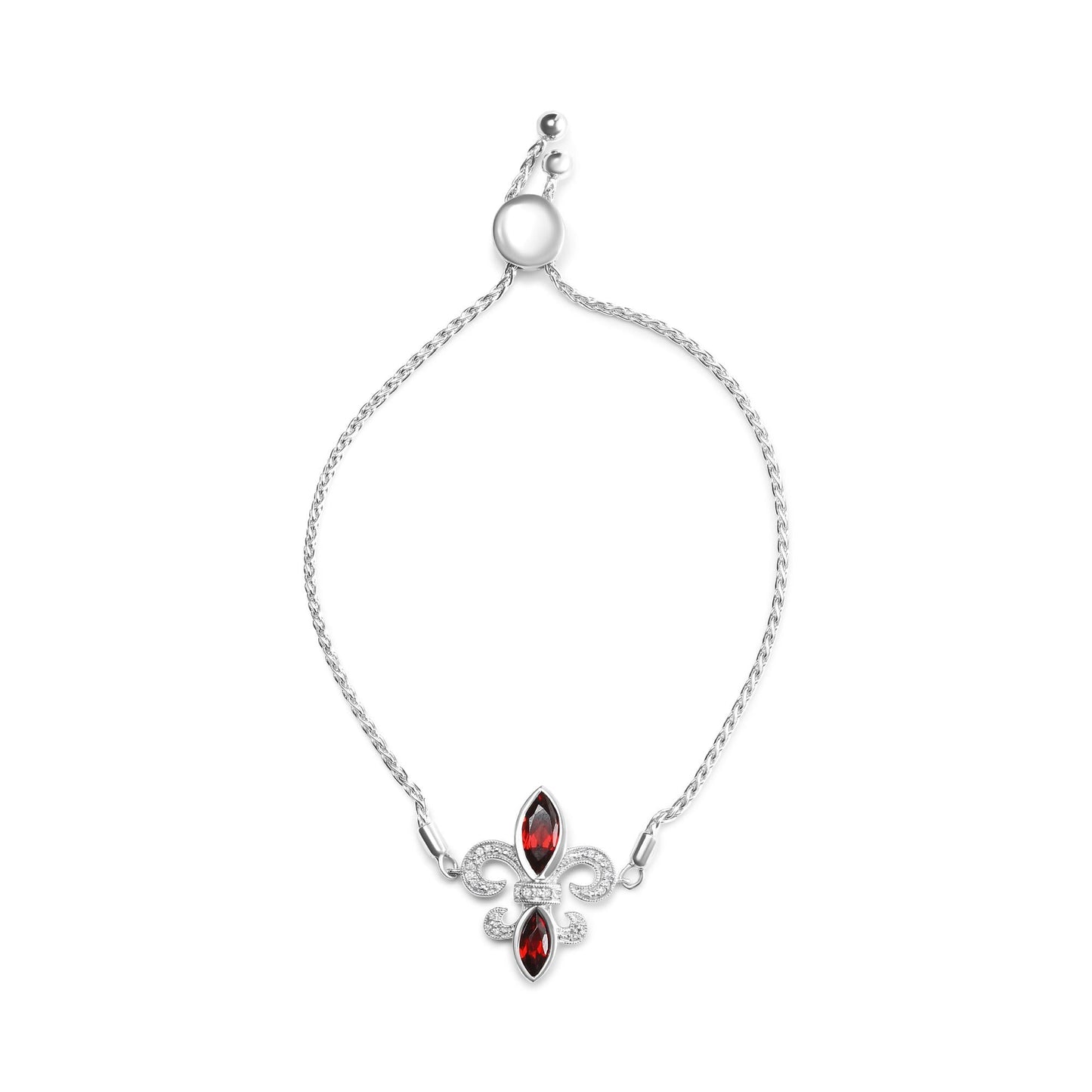 .925 Sterling Silver Marquise Garnet  and Diamond Accent Lariat 4â€-10â€ Fleur De Lis Adjustable Bolo Bracelet (H-I Color, SI1-SI2 Clarity)