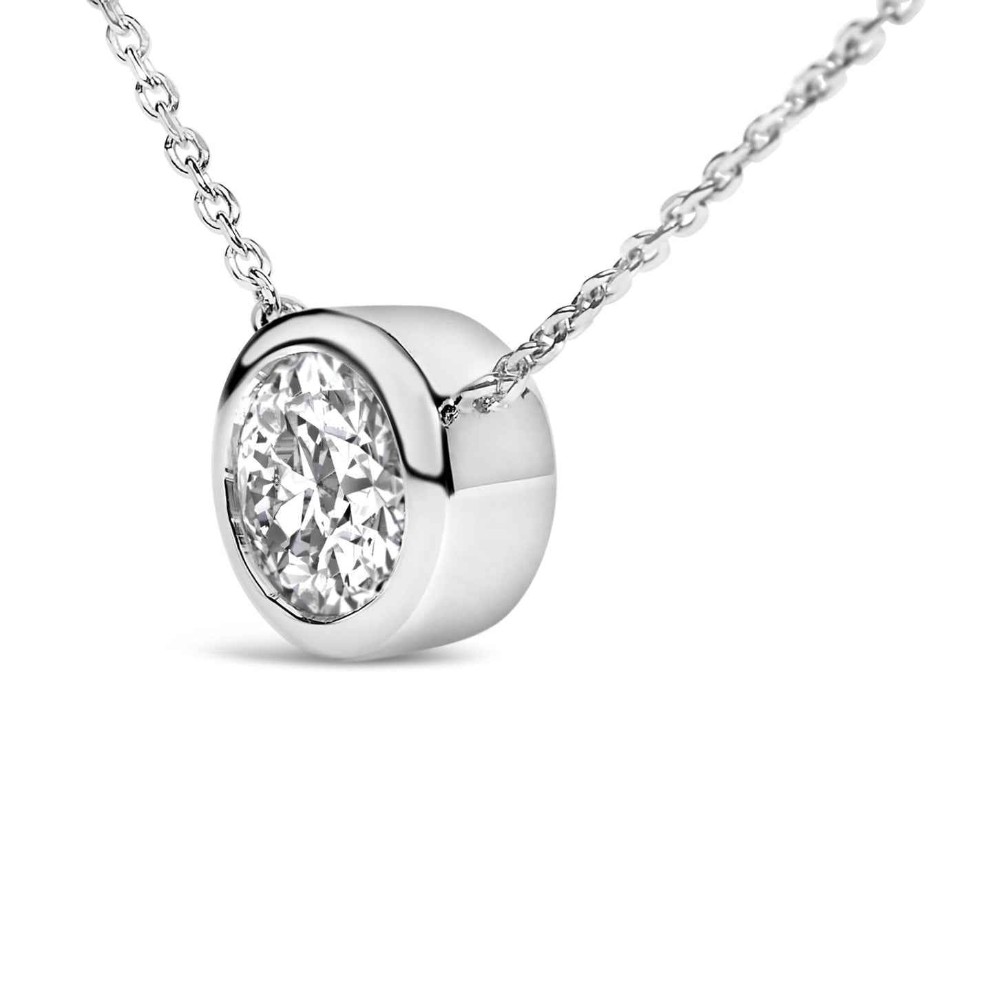 .925 Sterling Silver 7MM Bezel Set Created Gemstone Pendant Necklace - 18" Inches