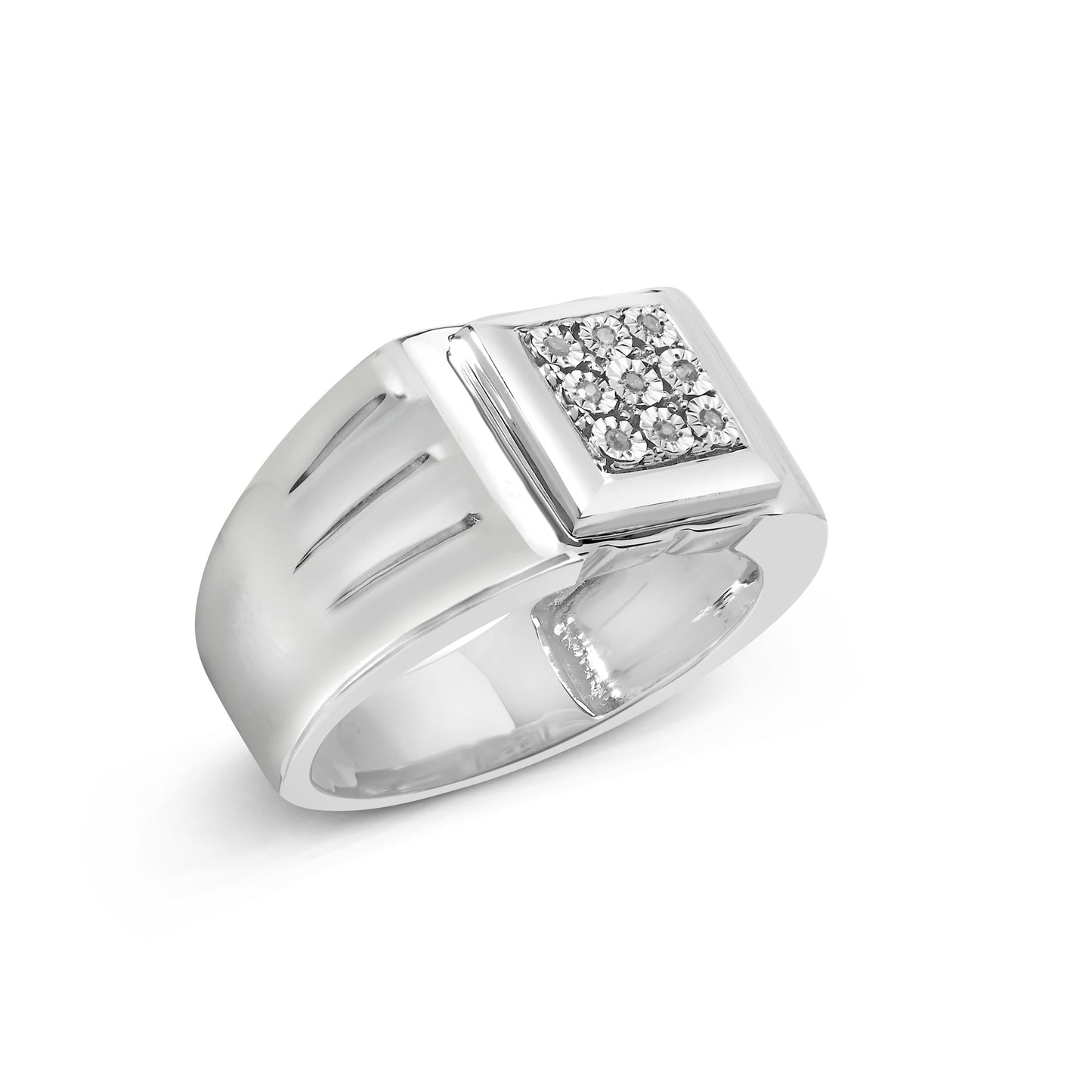 .925 Sterling Silver Diamond Accent Miracle-Set 9 Stone Ridged Band Gentlemen's Fashion Ring (I-J Color, I3 Clarity) - Size 10