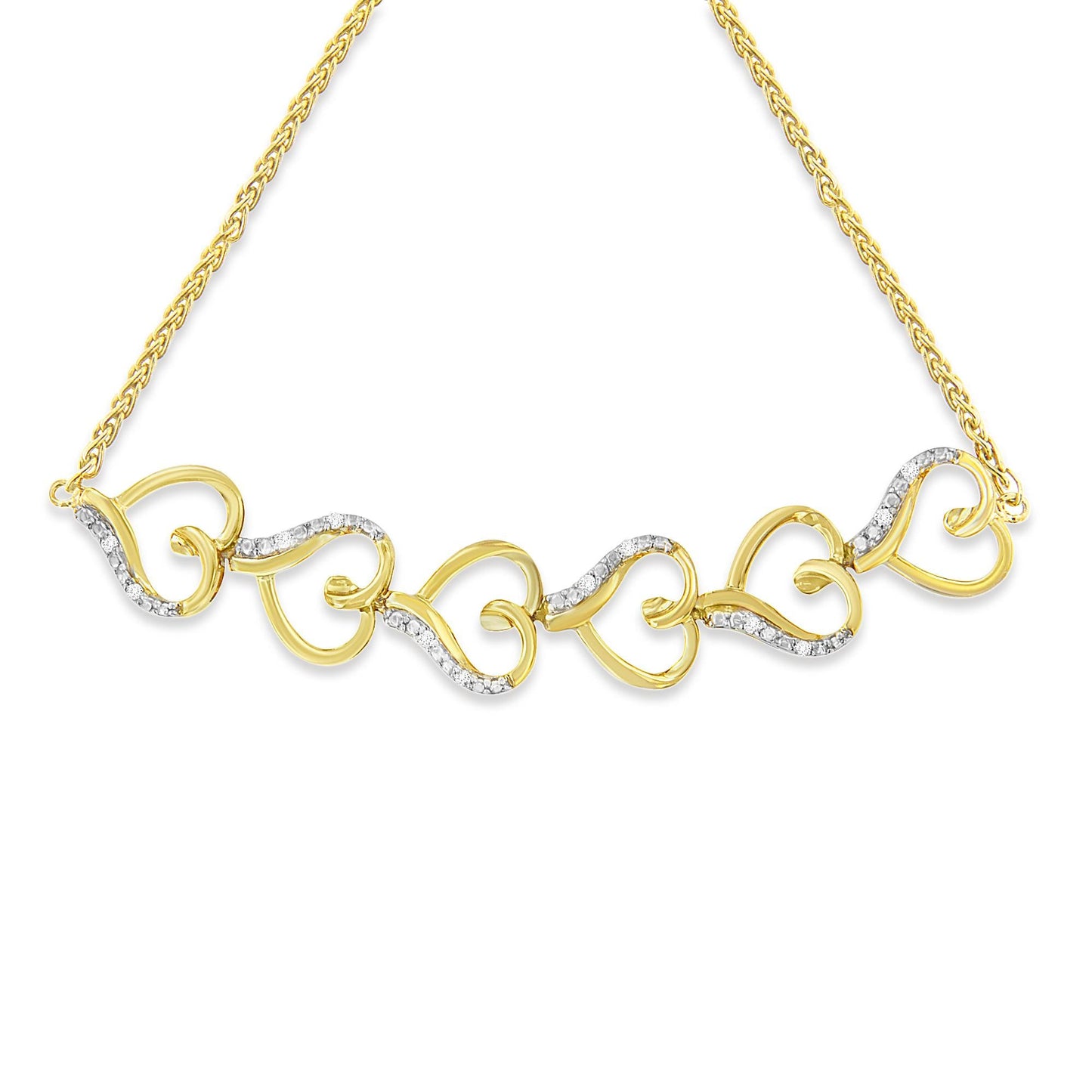 10K Yellow Gold over .925 Sterling Silver Diamond Accented Open Hearts 6â€-9â€ Adjustable Chain Bolo Bracelet (H-I Color, I2-I3 Clarity)