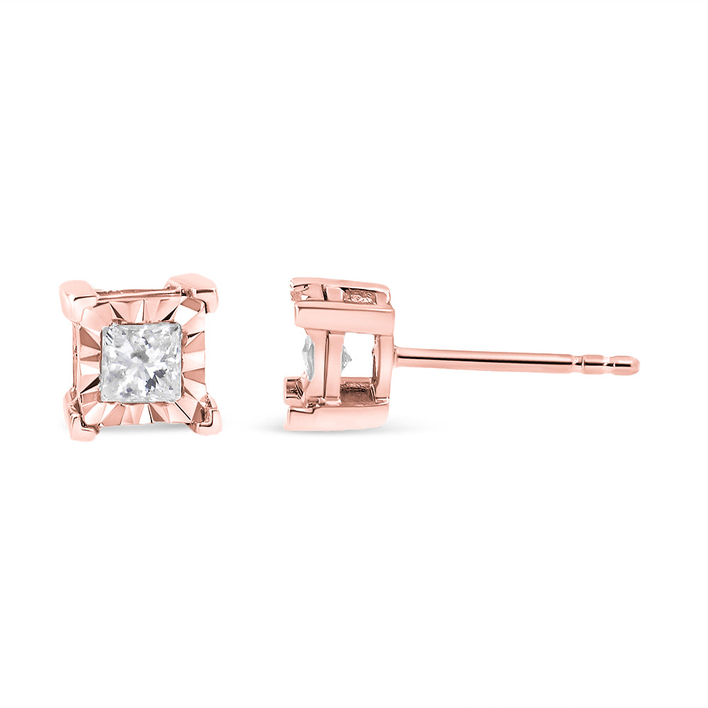 .925 Sterling Silver Miracle Set Princess-cut Diamond Solitaire Stud Earrings (H-I Color, I2-I3 Clarity)