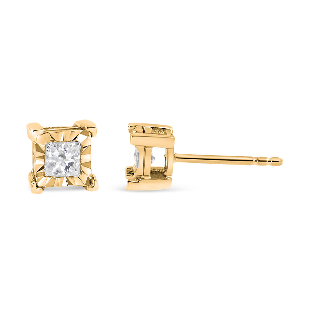.925 Sterling Silver Miracle Set Princess-cut Diamond Solitaire Stud Earrings (H-I Color, I2-I3 Clarity)