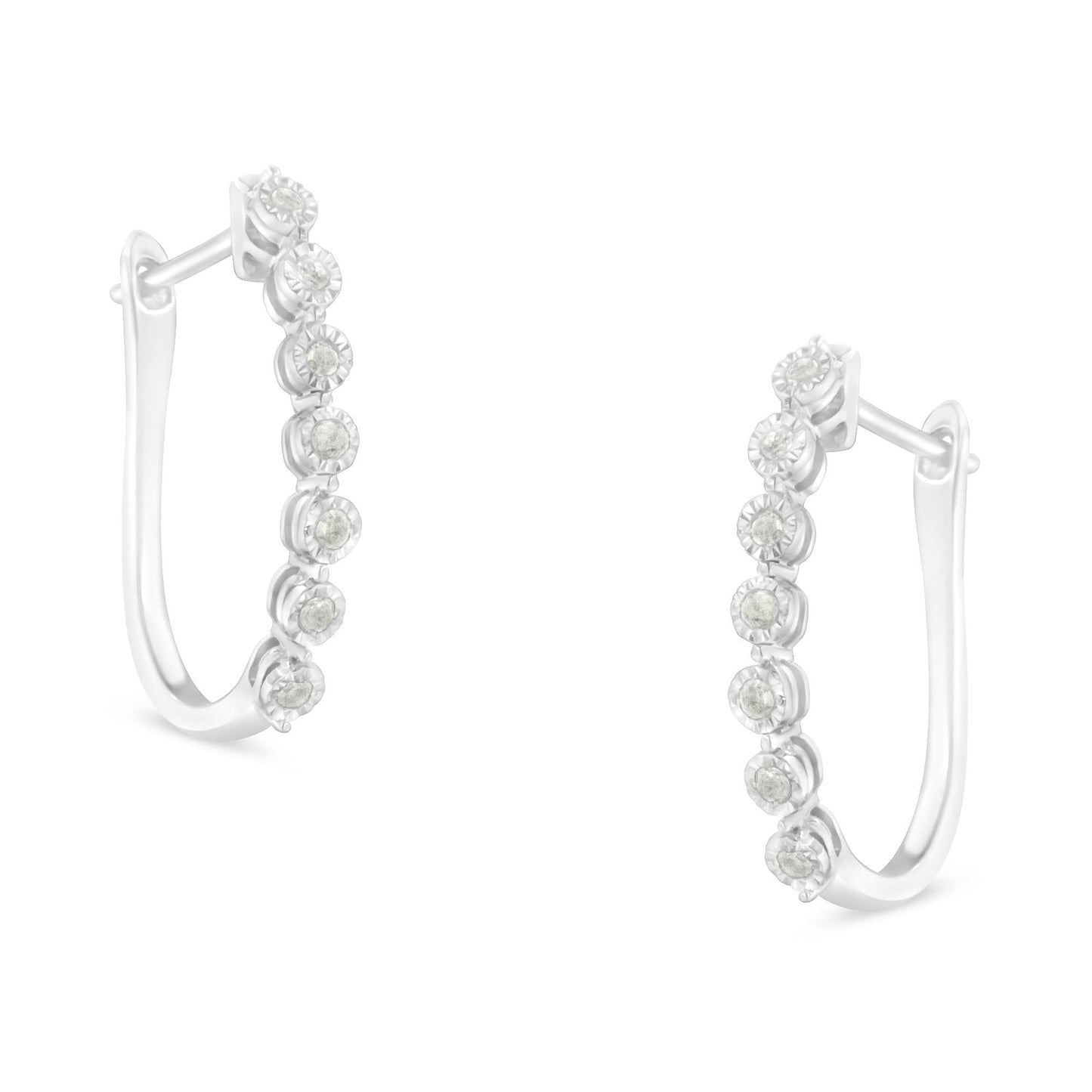 .925 Sterling Silver 1/2 cttw Miracle-Set Diamond 7 Stone Hoop Earrings (I-J Color, I3 Clarity)Â 