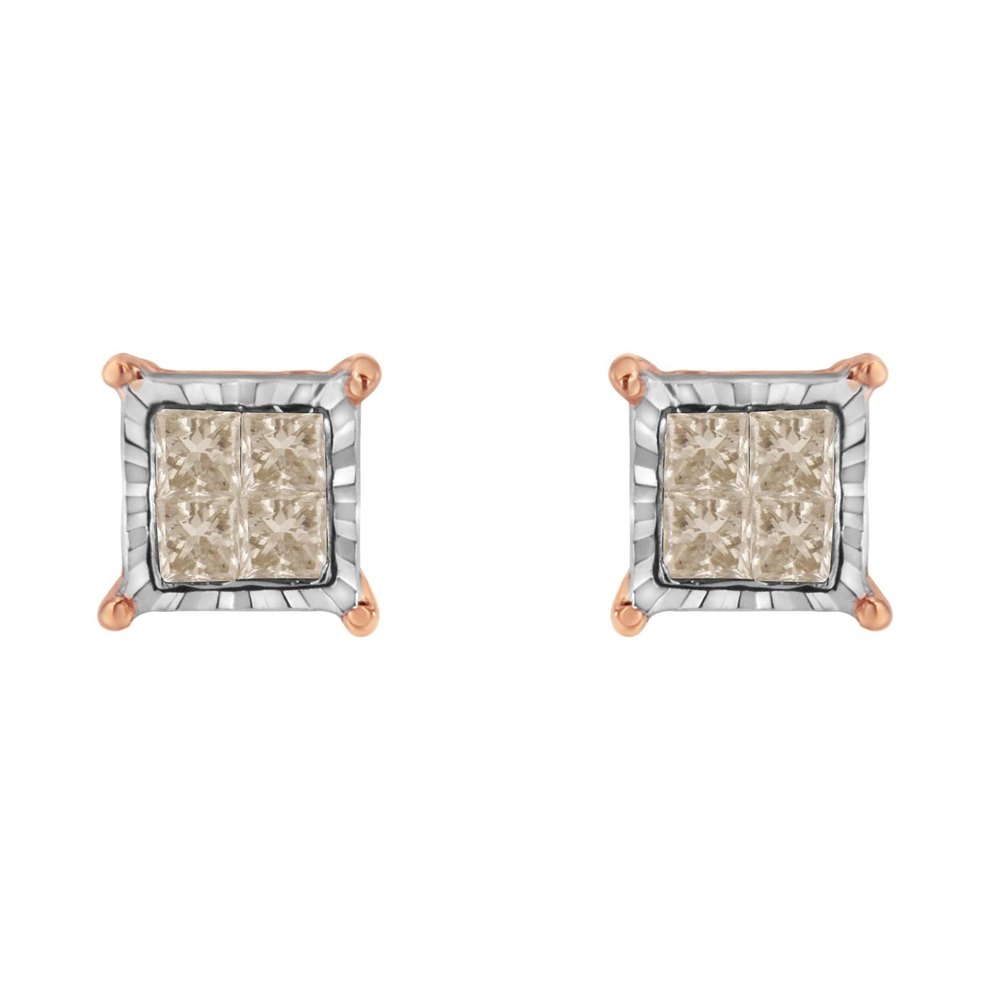 10K Two-Toned Princess-Cut Composite Diamond Stud Earrings (1/2 cttw, J-K Color, I1-I2 Clarity)