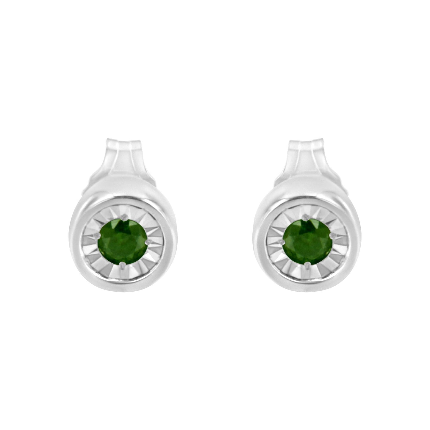 .925 Sterling Silver 1/5 Cttw Round Brilliant-Cut Green Diamond Miracle-Set Stud Earrings (Fancy Color-Enhanced, I1-I2 Clarity)