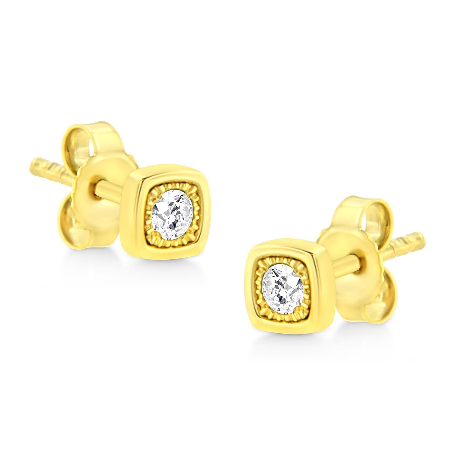 10K Yellow Gold Plated .925 Sterling Silver 1/10 Cttw Miracle-Set Diamond Stud Earrings - Choice of Shapes