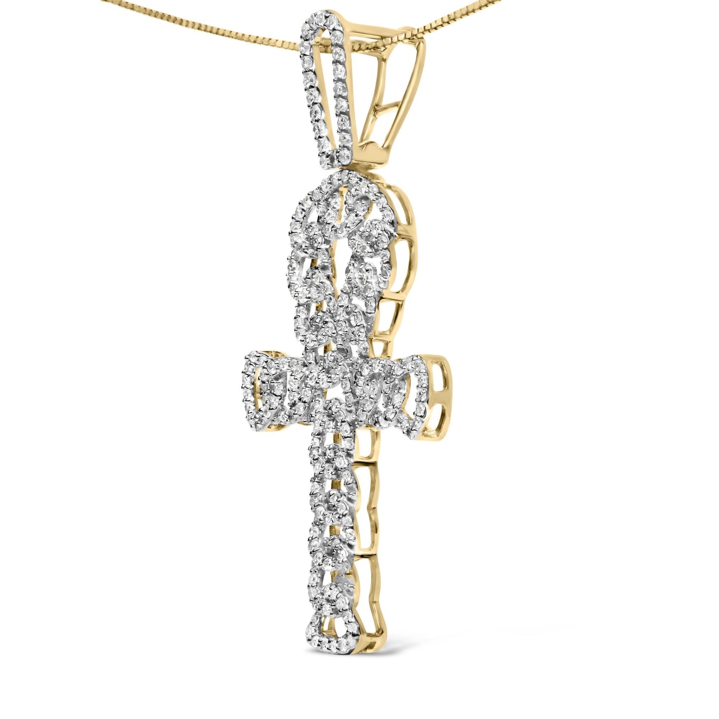 10K Yellow Gold 1.00 Cttw Ankh Cross Pendant (H-I Color, SI1-SI2 Clarity) -18" Inches