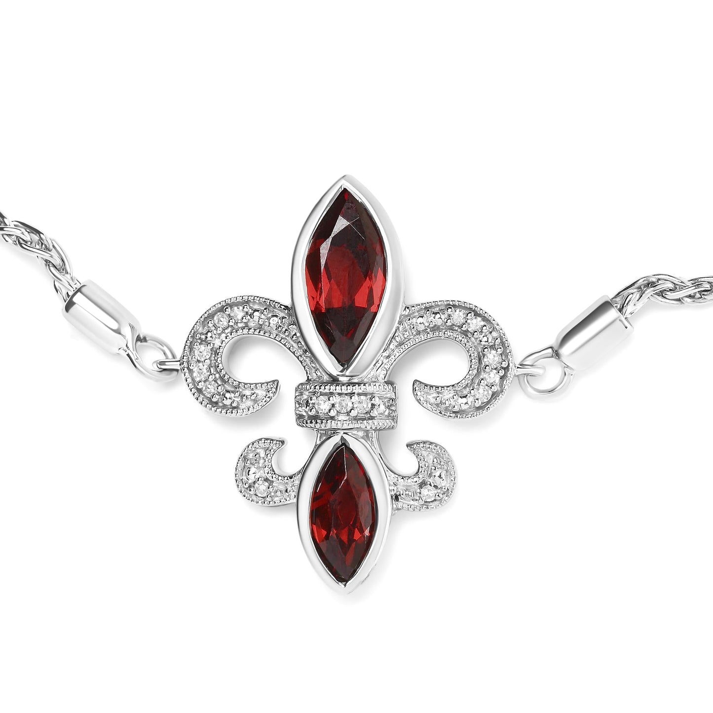 .925 Sterling Silver Marquise Garnet  and Diamond Accent Lariat 4â€-10â€ Fleur De Lis Adjustable Bolo Bracelet (H-I Color, SI1-SI2 Clarity)