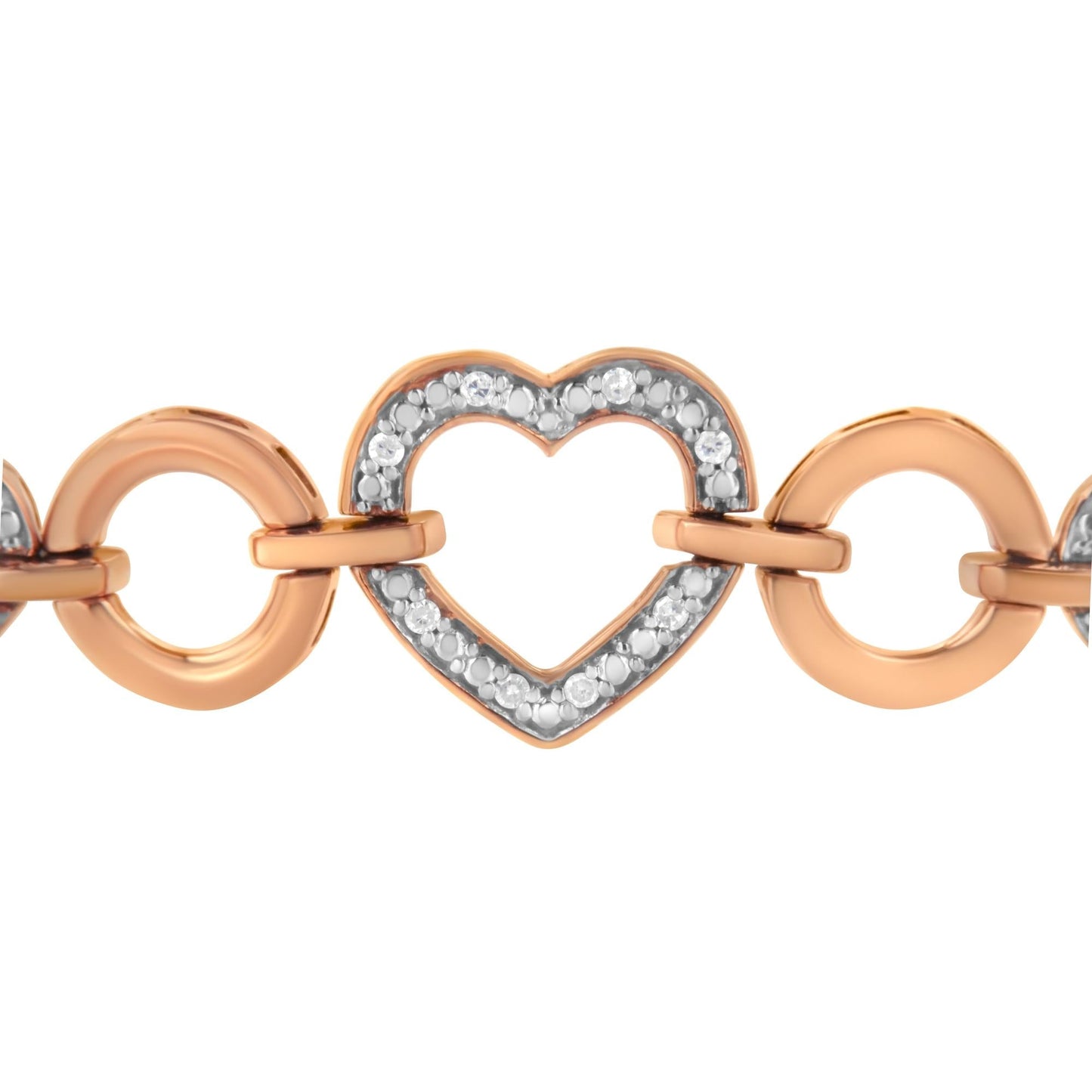 14K Rose Gold Plated .925 Sterling Silver Diamond Accent Circle and Heart Link Adjustable 6â€-10â€ Bolo Bracelet (I-J Color, I3 Clarity)