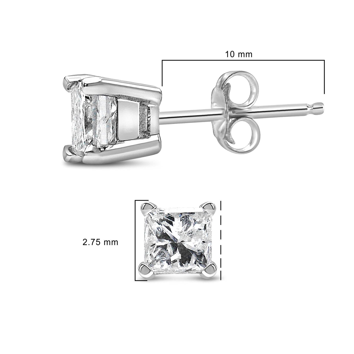 .925 Sterling Silver 1/4 Cttw Princess-Cut Diamond Solitaire Stud Earrings (H-I Color, I1-I2 Clarity)