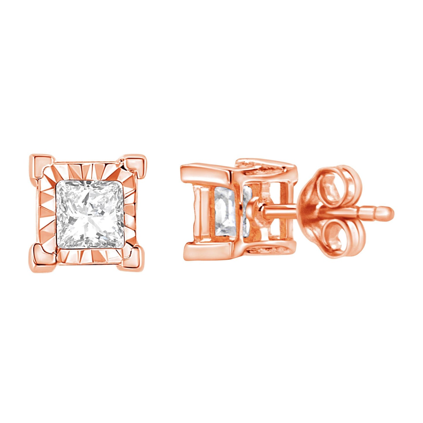 .925 Sterling Silver Miracle Set Princess-cut Diamond Solitaire Stud Earrings (H-I Color, I2-I3 Clarity)