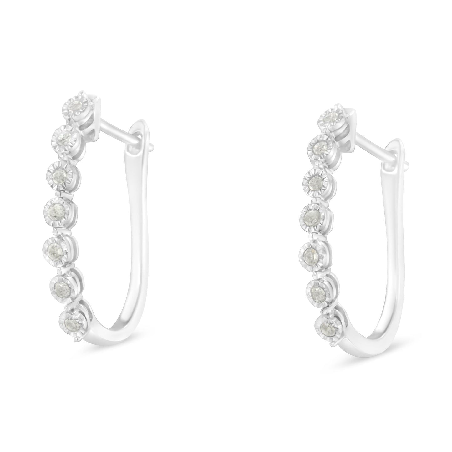 .925 Sterling Silver 1/2 cttw Miracle-Set Diamond 7 Stone Hoop Earrings (I-J Color, I3 Clarity)Â 