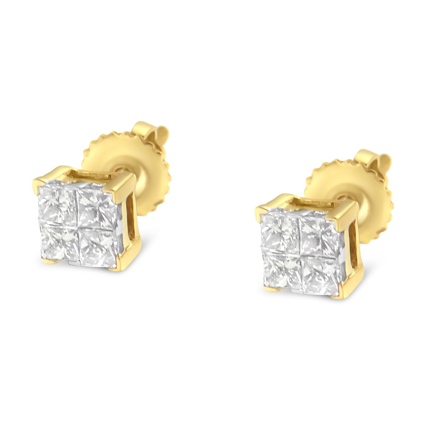 14K Yellow Gold 1/2 Cttw Invisible Set Princess Diamond Composite Square Stud Earring (K-L Color, SI1-SI2 Clarity)