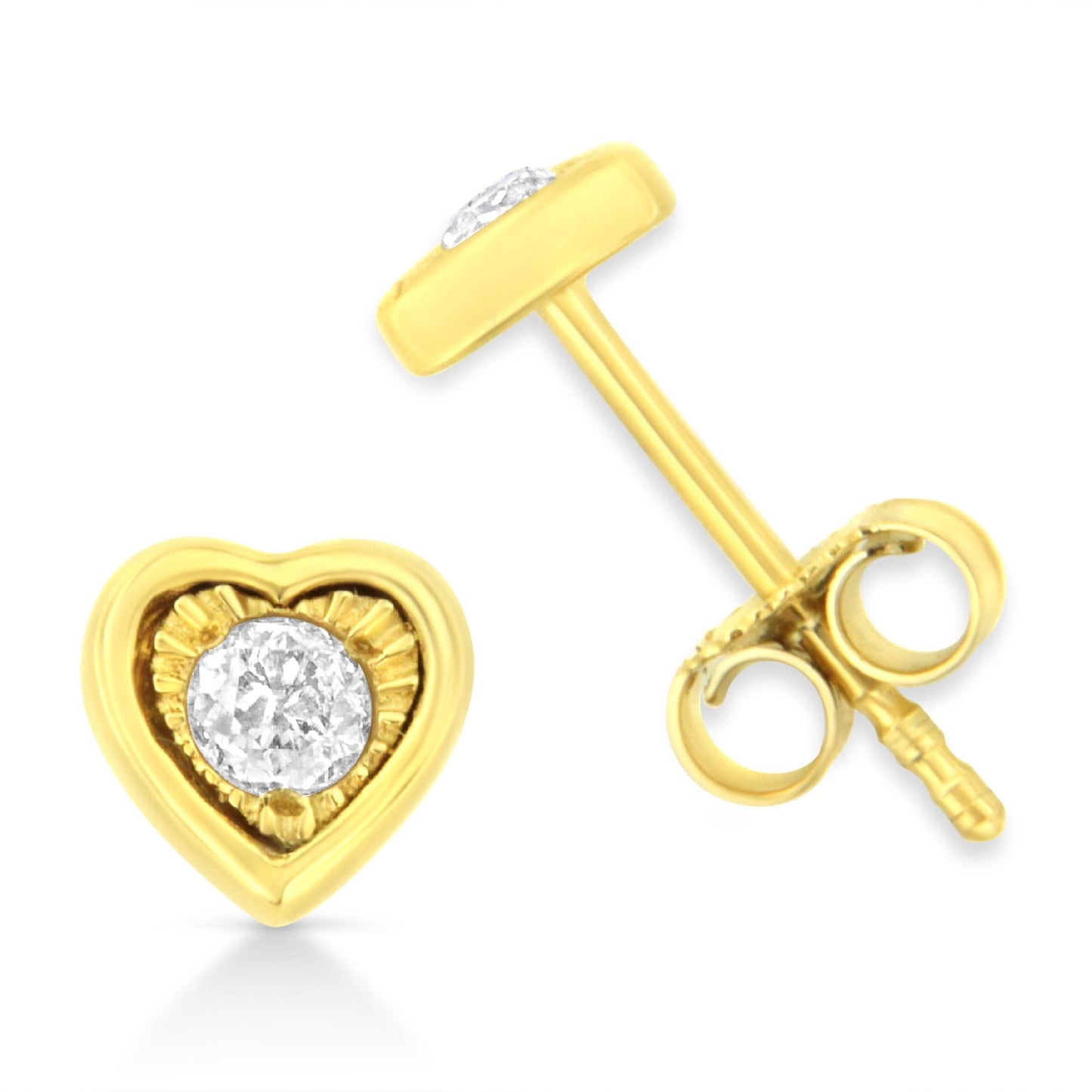 10K Yellow Gold Plated .925 Sterling Silver 1/10 Cttw Miracle-Set Diamond Stud Earrings - Choice of Shapes