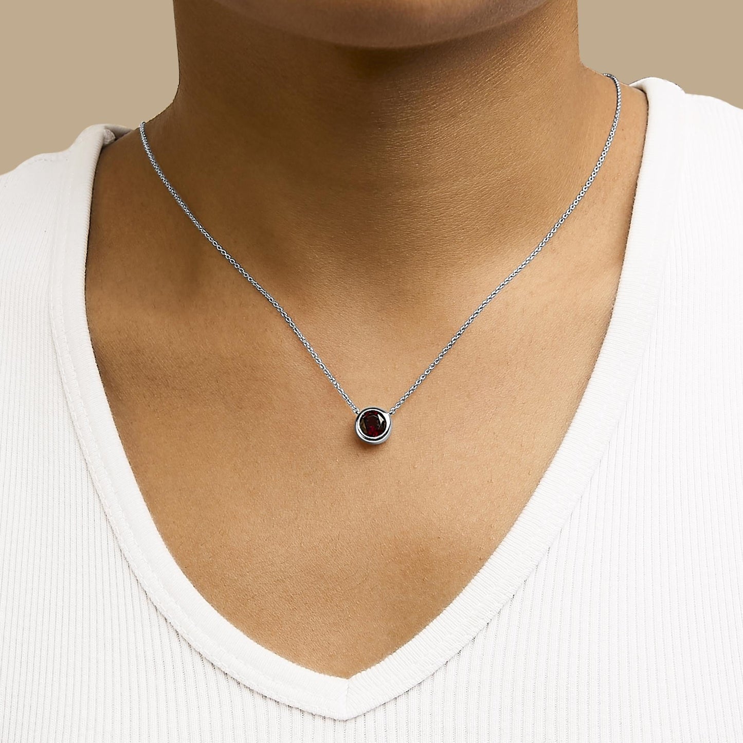 .925 Sterling Silver 7MM Bezel Set Created Gemstone Pendant Necklace - 18" Inches