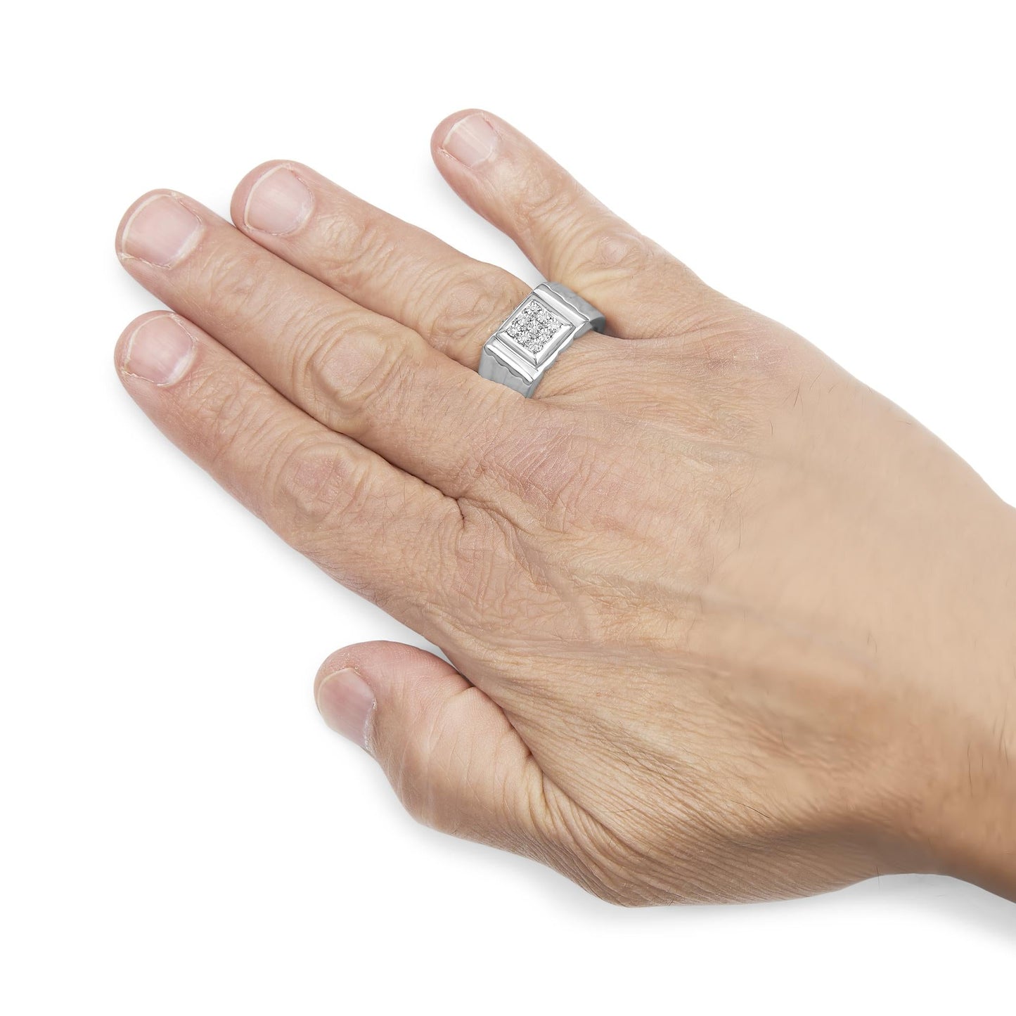 .925 Sterling Silver Diamond Accent Miracle-Set 9 Stone Ridged Band Gentlemen's Fashion Ring (I-J Color, I3 Clarity) - Size 10