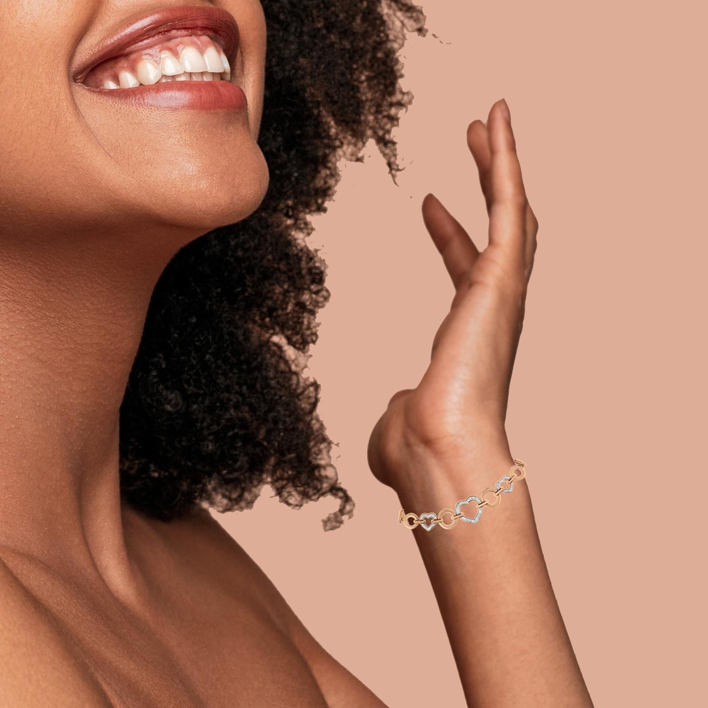 14K Rose Gold Plated .925 Sterling Silver Diamond Accent Circle and Heart Link Adjustable 6â€-10â€ Bolo Bracelet (I-J Color, I3 Clarity)