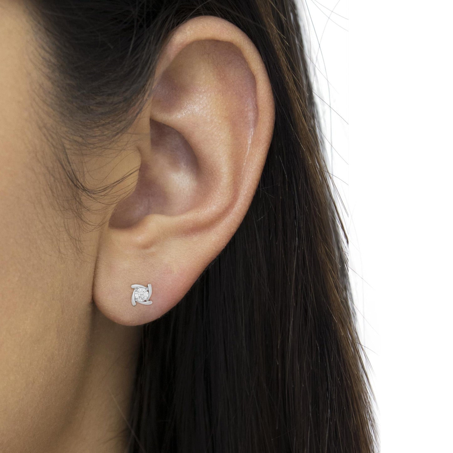 .925 Sterling Silver 1/10 Cttw Round Brilliant-Cut Near Colorless Diamond Miracle-Set Square Pinwheel Stud Earrings (I-J Color, I3 Clarity)