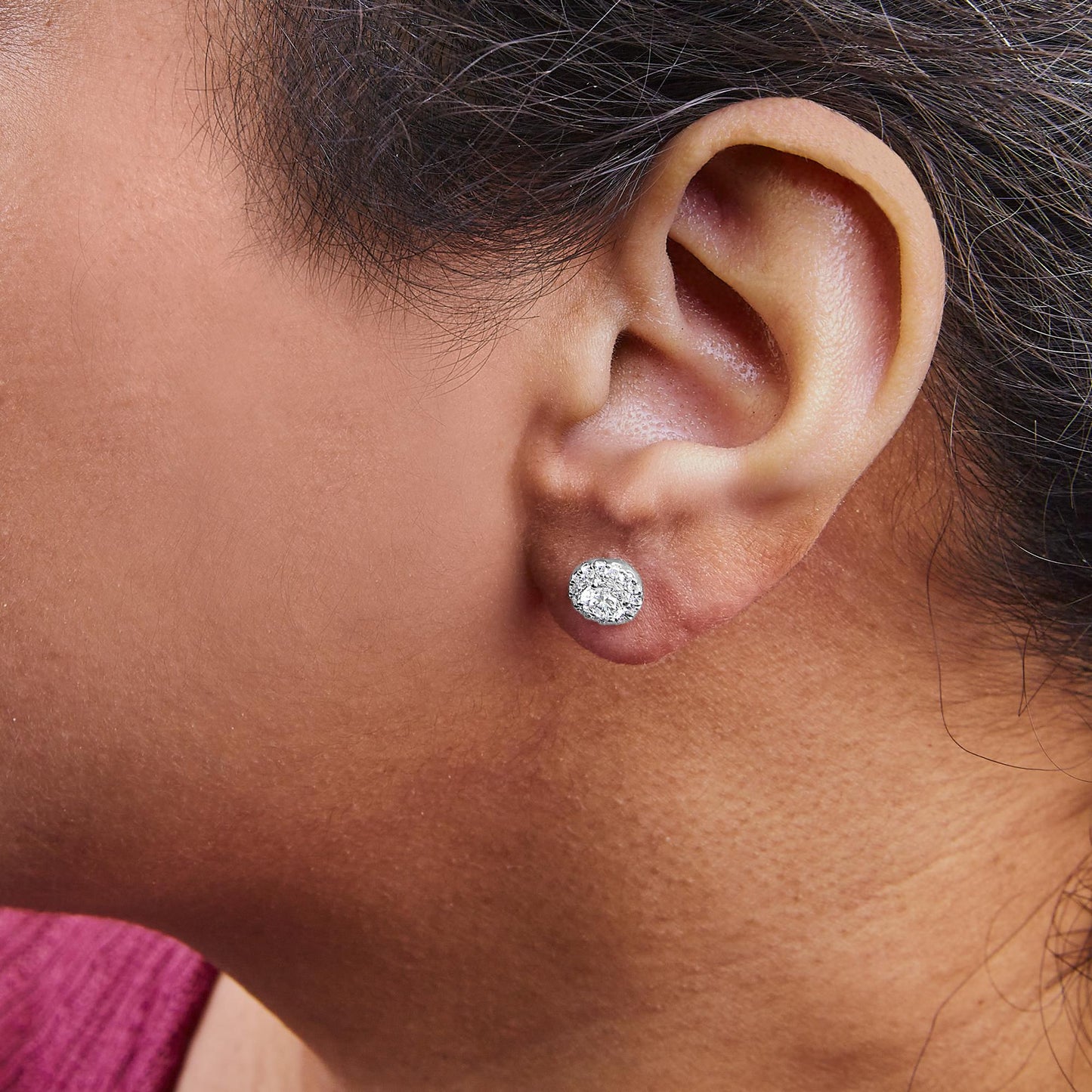 14K White Gold Round Lab-Grown Diamond Halo Stud Earrings (F-G Color, VS2-SI1 Clarity)