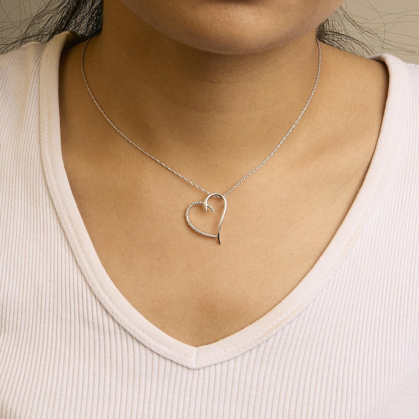 .925 Sterling Silver Diamond Accent Open Heart Slide Pendant Necklace (J-K Color, I2-I3 Clarity) - 18" Inches