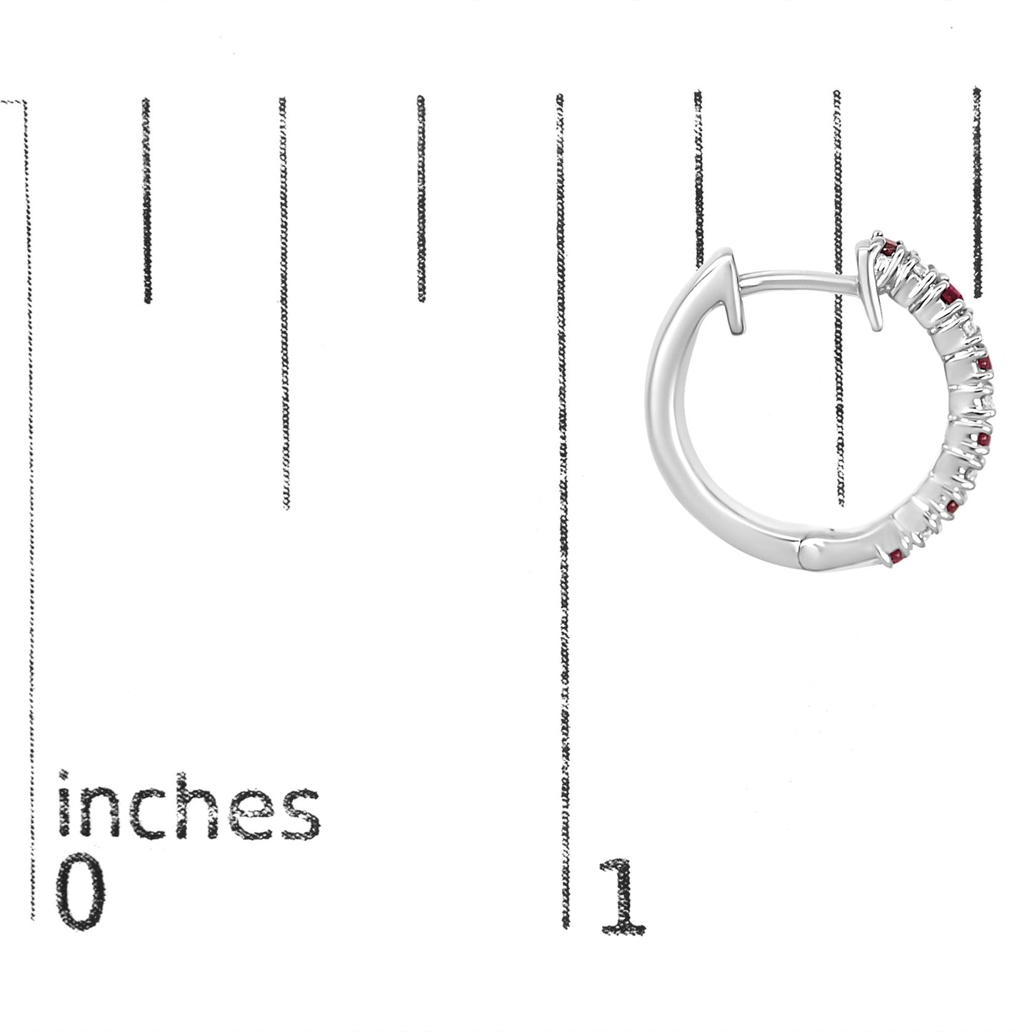 10K Gold Alternating Diamond and Red Ruby Huggy Hoop Earrings