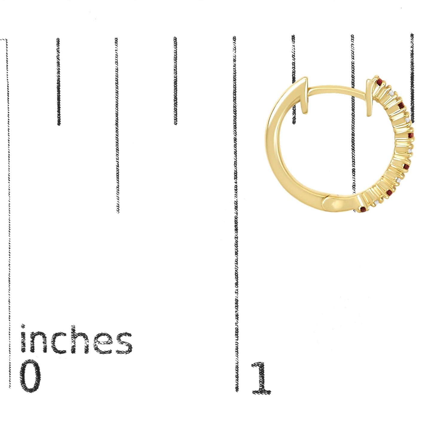 10K Gold Alternating Diamond and Red Ruby Huggy Hoop Earrings