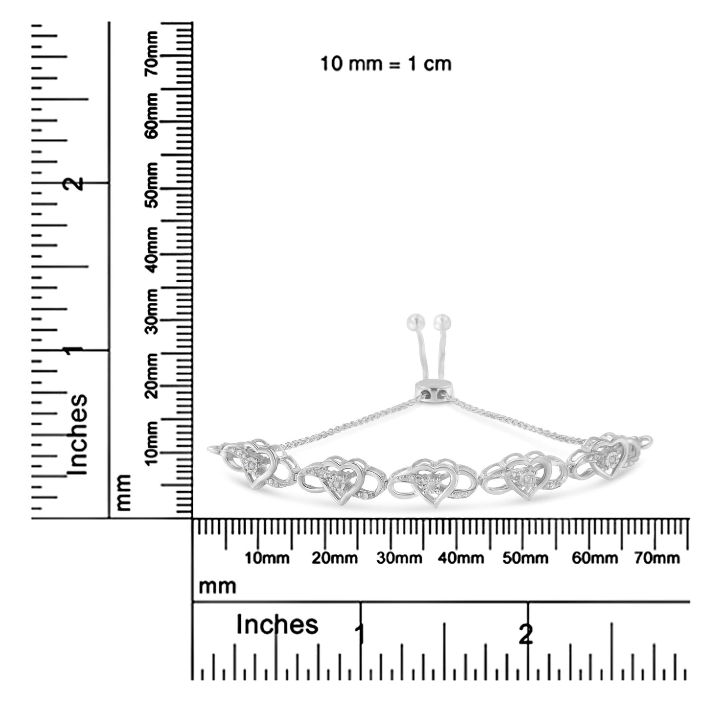 .925 Sterling Silver Miracle Set Diamond Accented Infinity Hearts 6â€-9â€ Adjustable Bolo Bracelet (H-I Color, I2-I3 Clarity)