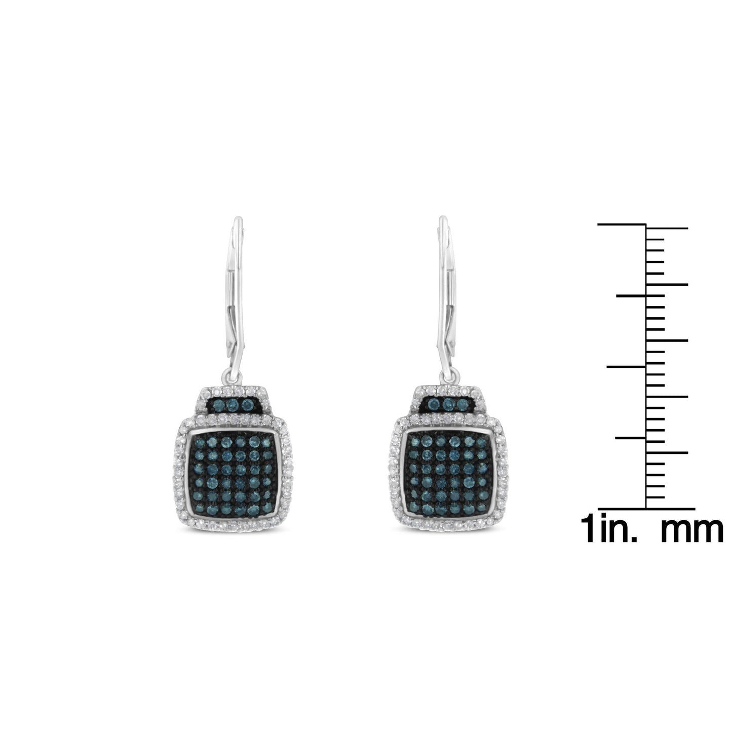 Black Rhodium over .925 Sterling Silver Â¾ Cttw Blue and White Diamond Cushion Shaped Dangle Earrings (Enhanced Blue & I-J Color, I2-I3 Clarity)